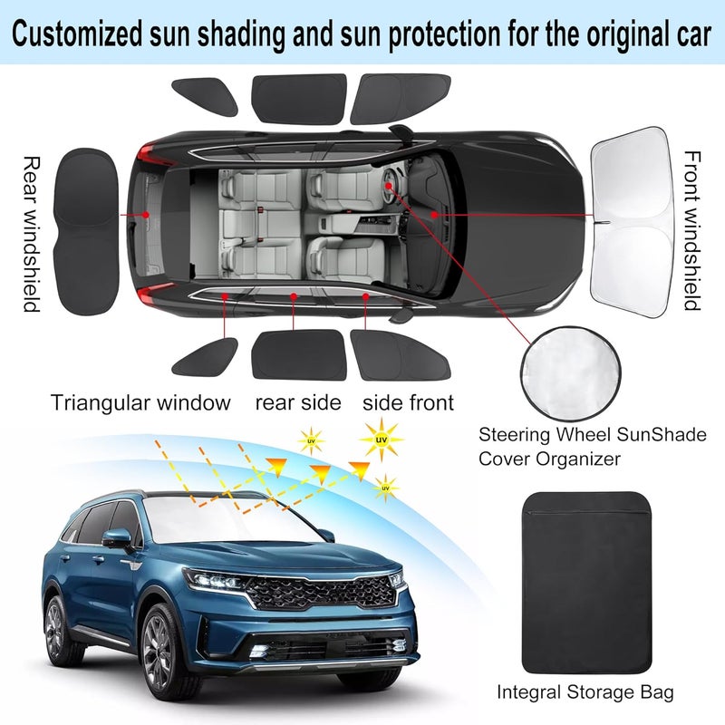 TINGLU TTINGLU Window Shades for Kia Sorento 2016 2017 2018 2019 2020 Accessories Car Side Full Windows Rear Triangular Windshield Sun Shade Sun UV Rays & Privacy Protection for Camping,Napping,Relaxing 8PCS - Image 3